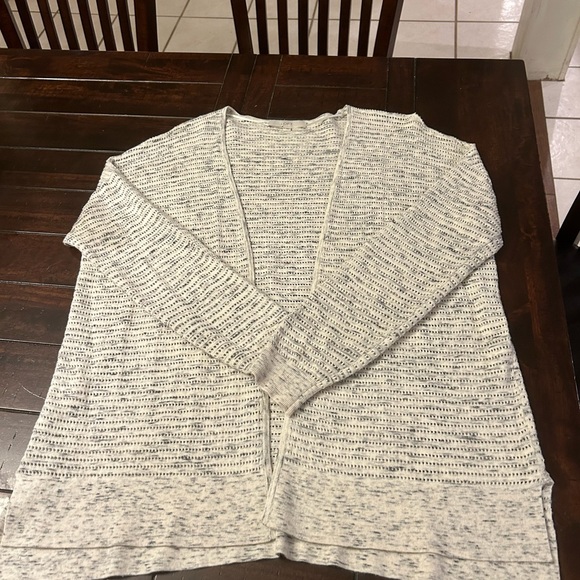 LOFT Cardigan Cotton Ivory Gray Long Sleeve Open Front Knit Sweater Size L Large - Picture 1 of 7